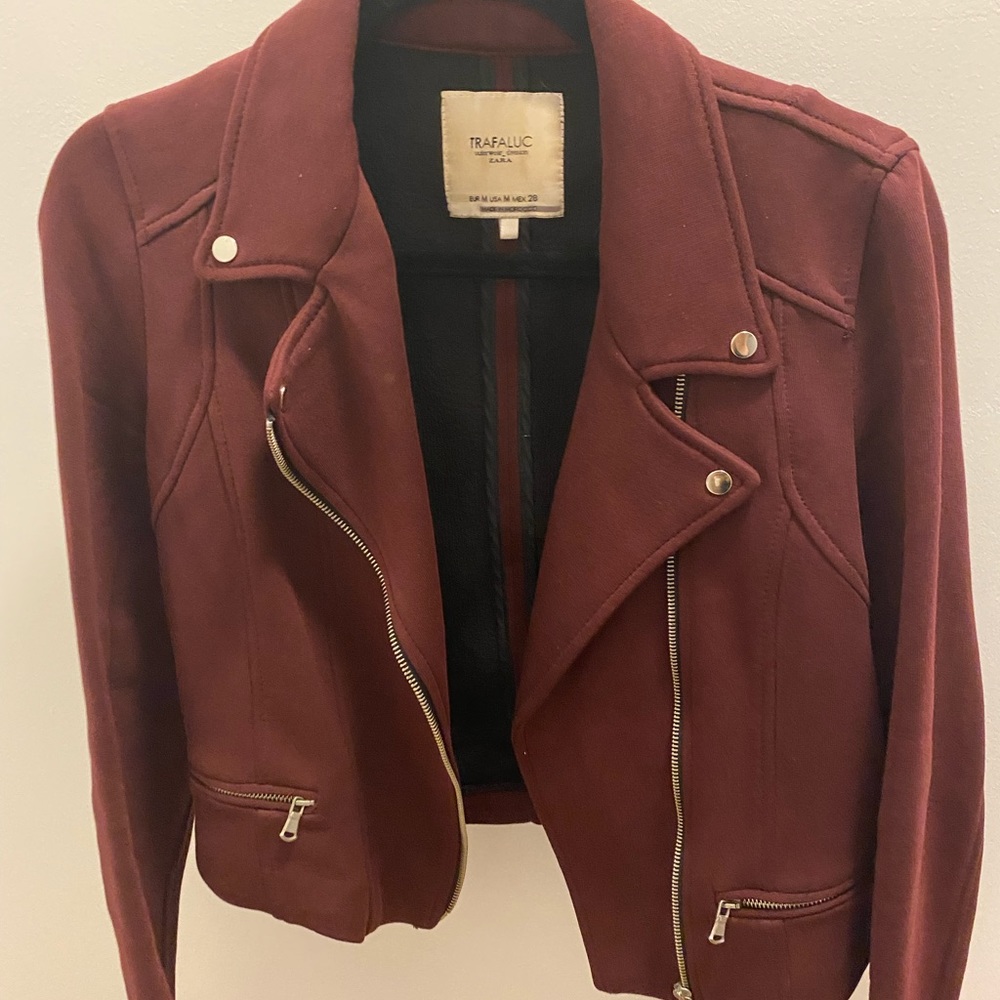 Zara Burgundy Moto Jacket